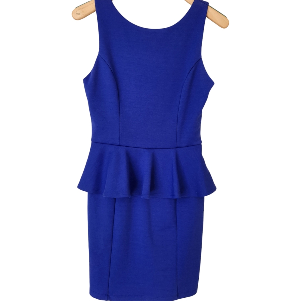 Peplum Dress Sleeveless Mini Pencil Bodycon Blue Career Business Casual Medium - Picture 1 of 13